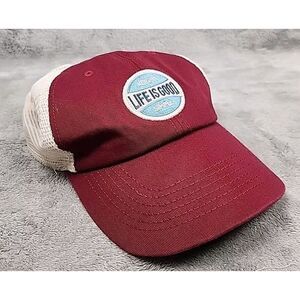 Life is‎ Good Snapback Trucker Hat Mens Maroon White Adjustable Mesh